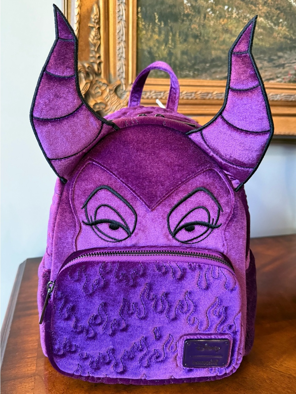 NWT Loungefly Sleeping Beauty Purple Velvet Maleficent Figural Mini Backpack